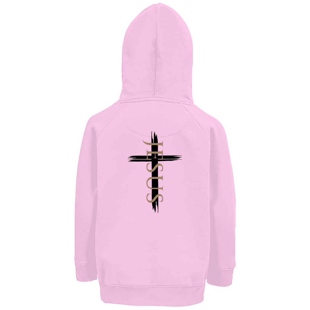 Kinder Premium Bio Hoodie Jesus Kreuz - by-grace.store
