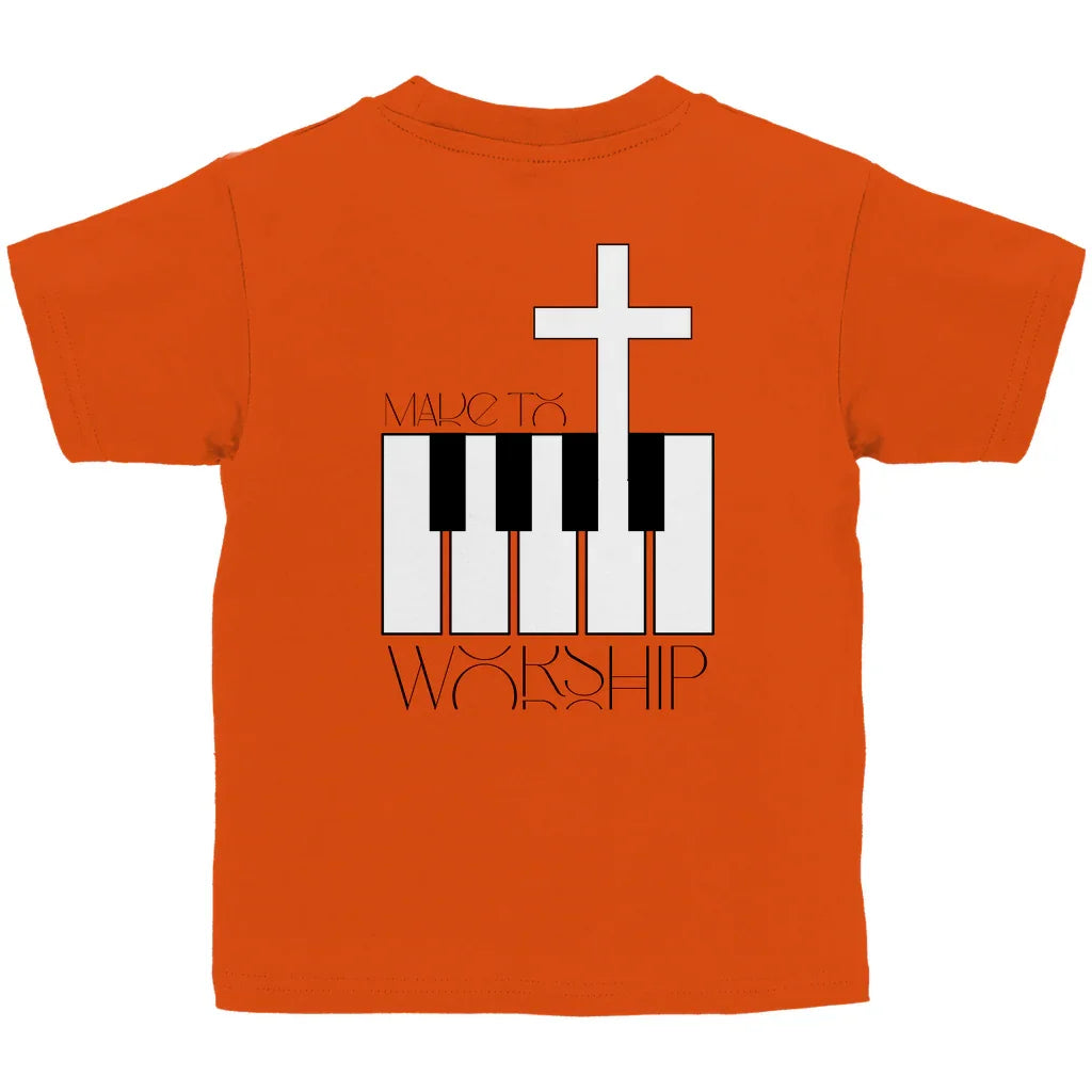 Kinder T-Shirt „Made to Worship“ – Christliches Musik-Shirt mit Kreuz & Klaviertasten | byGraceStore