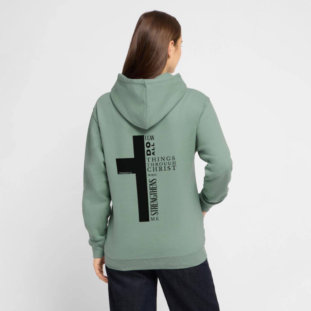 Christlicher Hoodie „Philipper 4,13“ – I Can Do All Things Through Christ Kreuz Unisex - steel green