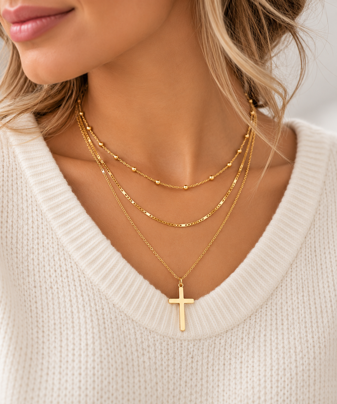 Kreuzkette Damen Gold & Silber – Christliche Halskette aus Edelstahl