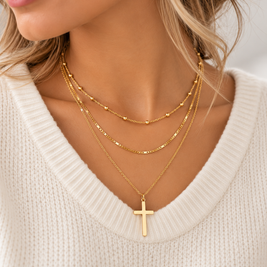 Kreuzkette Damen Gold & Silber – Christliche Halskette aus Edelstahl