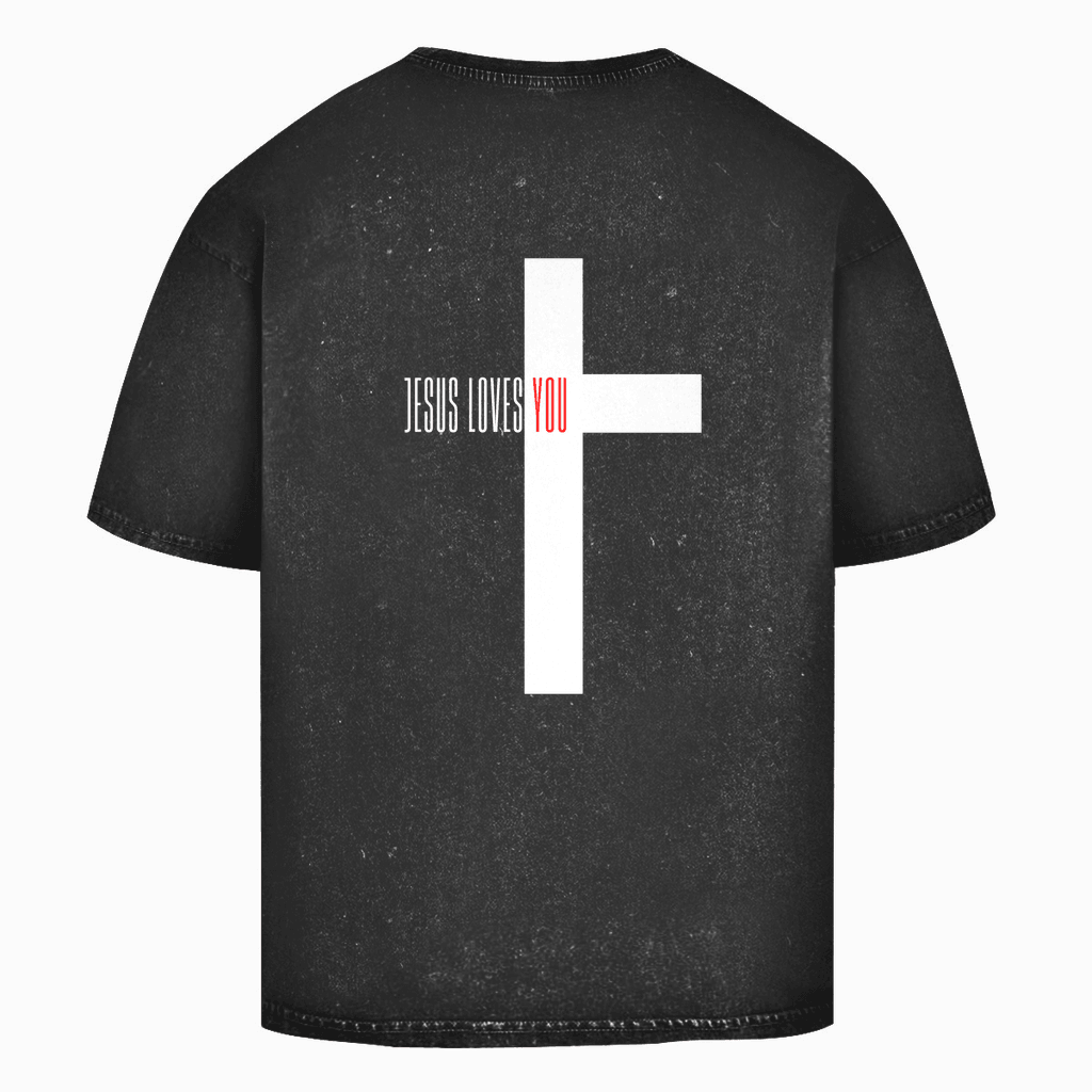 Oversize Washed T-Shirt "Jesus loves you" - by-grace.store