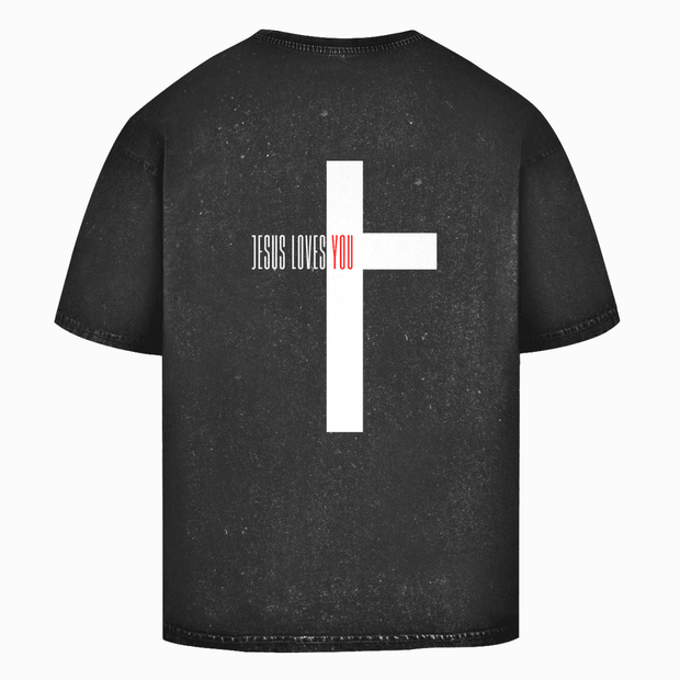 Oversize Washed T-Shirt "Jesus loves you" - by-grace.store