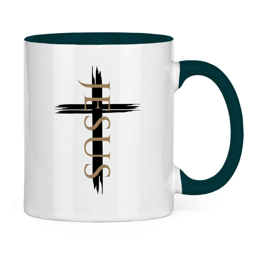zweifarbige Keramiktasse "Jesus Kreuz" - by-grace.store