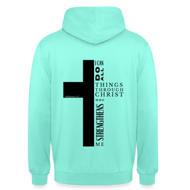 Christlicher Hoodie „Philipper 4,13“ – I Can Do All Things Through Christ Kreuz Unisex - mint
