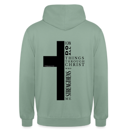 Christlicher Hoodie „Philipper 4,13“ – I Can Do All Things Through Christ Kreuz Unisex - steel green