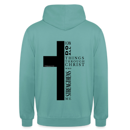 Christlicher Hoodie „Philipper 4,13“ – I Can Do All Things Through Christ Kreuz Unisex - pastel turquoise