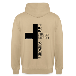 Christlicher Hoodie „Philipper 4,13“ – I Can Do All Things Through Christ Kreuz Unisex - beige