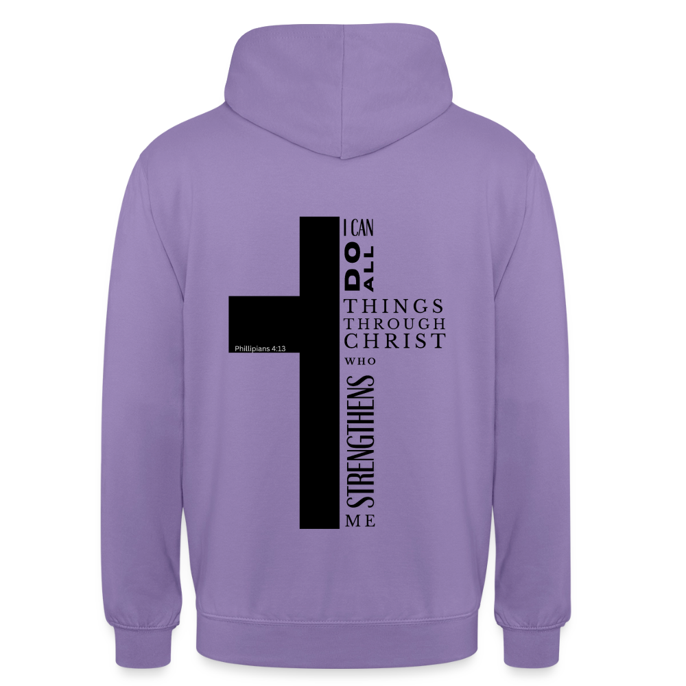 Christlicher Hoodie „Philipper 4,13“ – I Can Do All Things Through Christ Kreuz Unisex - lavender