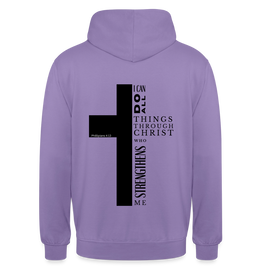Christlicher Hoodie „Philipper 4,13“ – I Can Do All Things Through Christ Kreuz Unisex - lavender
