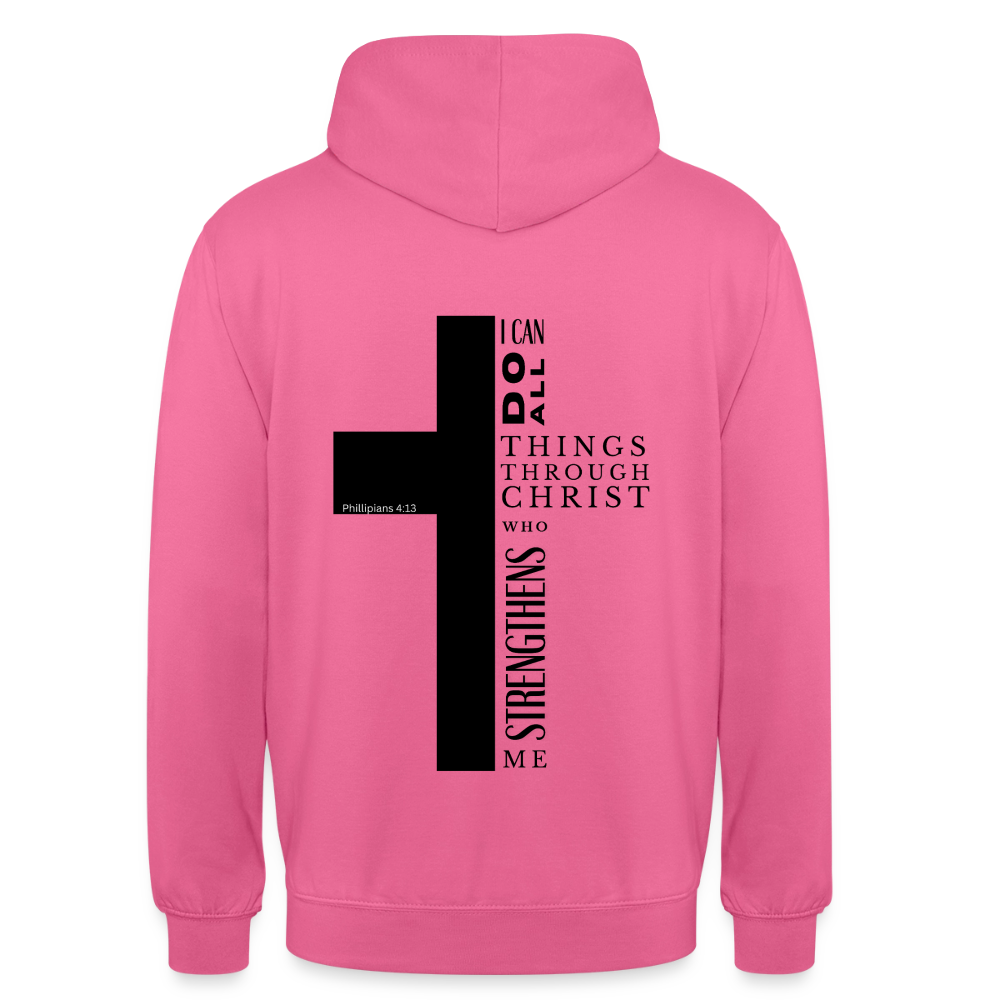 Christlicher Hoodie „Philipper 4,13“ – I Can Do All Things Through Christ Kreuz Unisex - pink