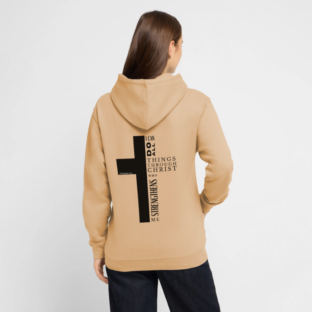 Christlicher Hoodie „Philipper 4,13“ – I Can Do All Things Through Christ Kreuz Unisex - peach