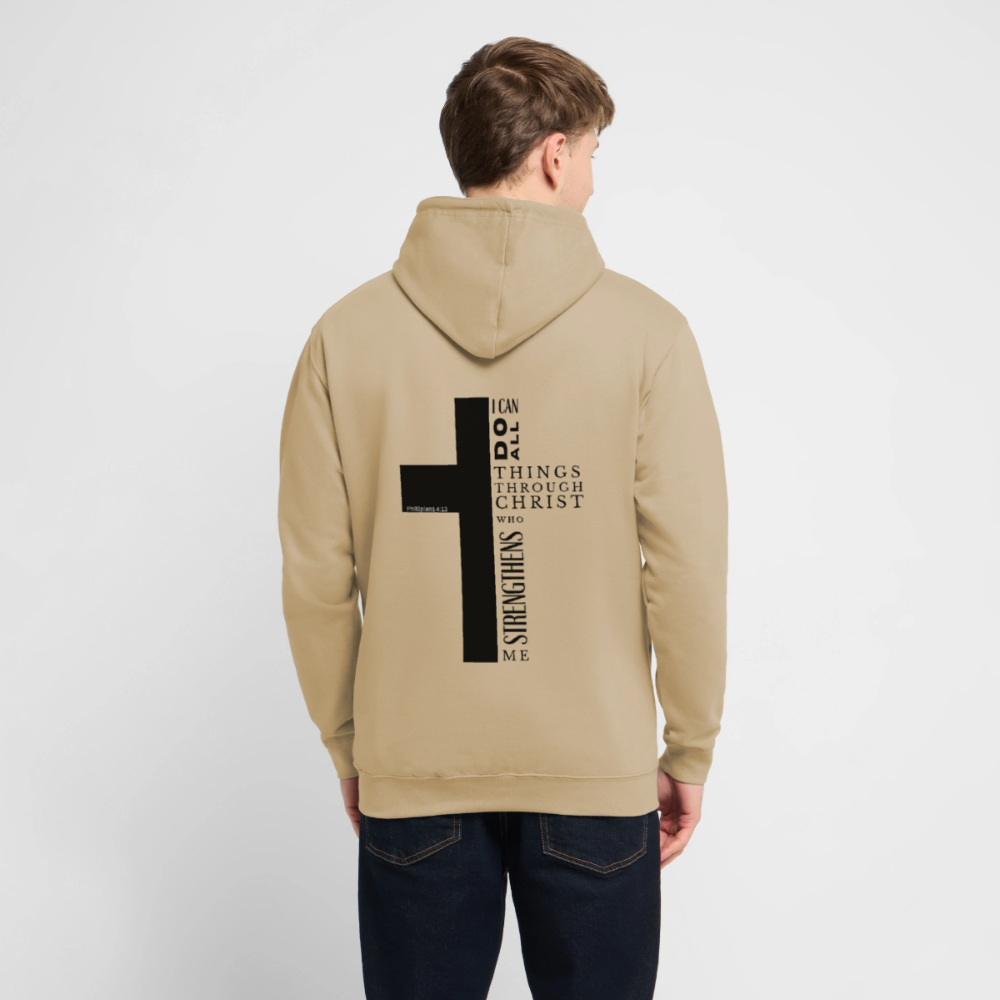 Christlicher Hoodie „Philipper 4,13“ – I Can Do All Things Through Christ Kreuz Unisex - beige