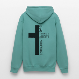Christlicher Hoodie „Philipper 4,13“ – I Can Do All Things Through Christ Kreuz Unisex - pastel turquoise