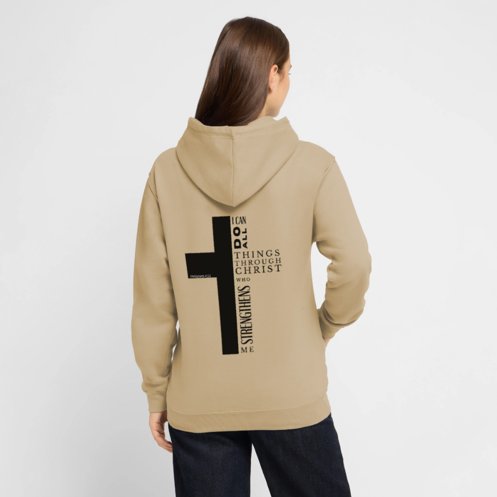 Christlicher Hoodie „Philipper 4,13“ – I Can Do All Things Through Christ Kreuz Unisex - beige