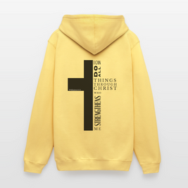 Christlicher Hoodie „Philipper 4,13“ – I Can Do All Things Through Christ Kreuz Unisex - lemon yellow