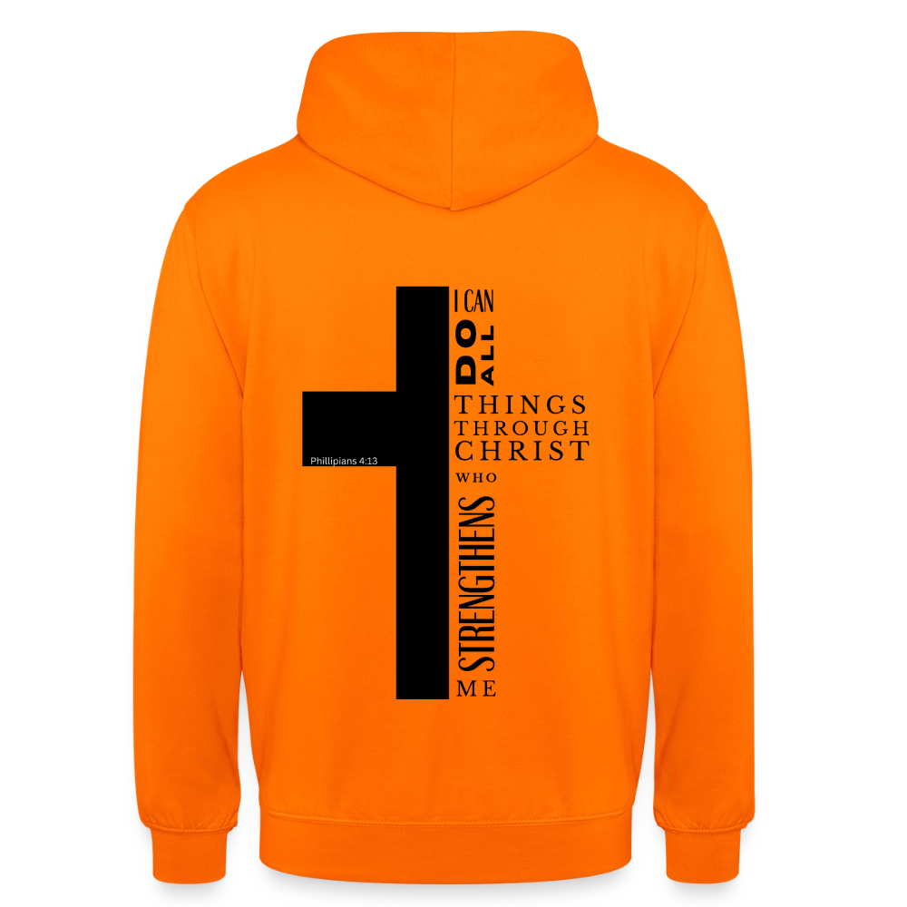 Christlicher Hoodie „Philipper 4,13“ – I Can Do All Things Through Christ Kreuz Unisex - orange