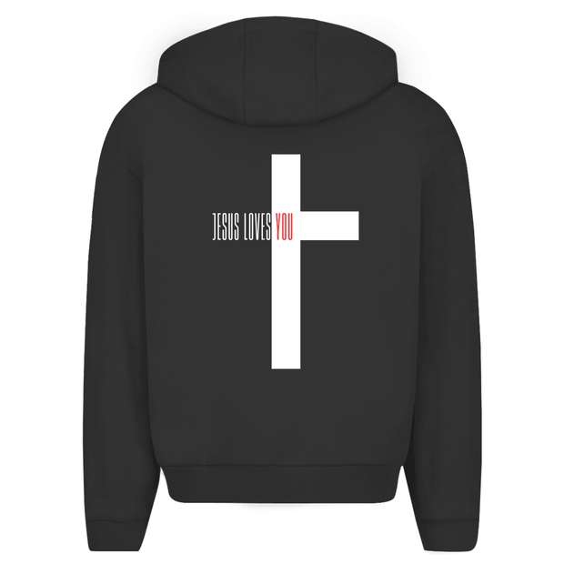 Herren Oversize Zipper Hoodie "Jesus loves you" - by-grace.store