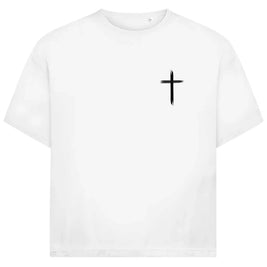 Jesus Oversize T-Shirt in Weiß – Vorderseite - vertikales Design & Bibelvers, Streetwear im Jack & Jones Look