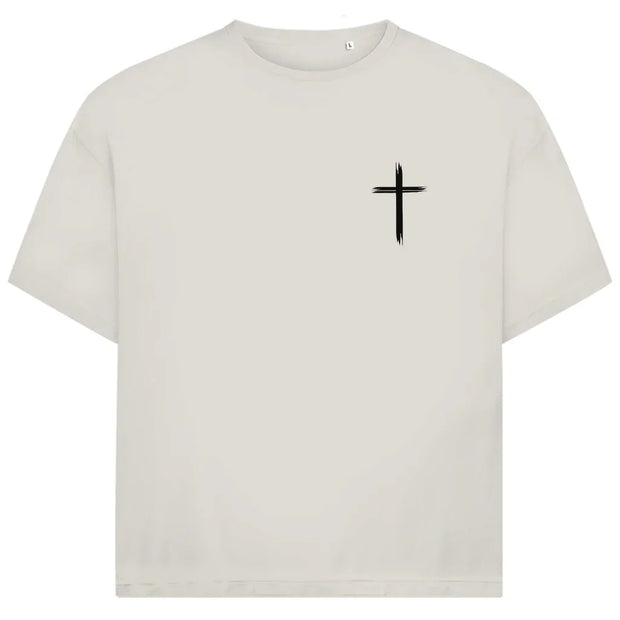 Jesus Oversize T-Shirt in Beige – Vorderseite - vertikales Design & Bibelvers, Streetwear im Jack & Jones Look