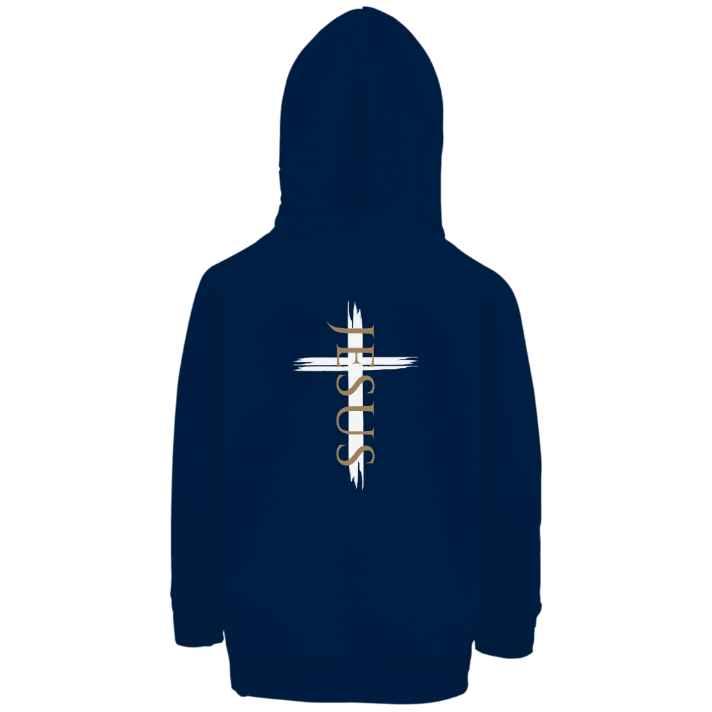 Kinder Premium Bio Hoodie Jesus Kreuz - by-grace.store