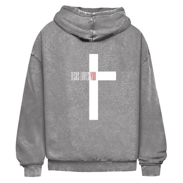 Oversize Washed Hoodie "Jesus loves you" - by-grace.store
