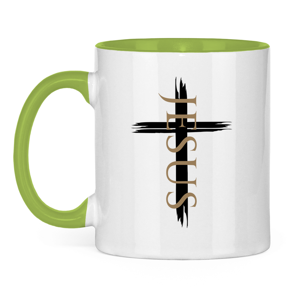 zweifarbige Keramiktasse "Jesus Kreuz" - by-grace.store
