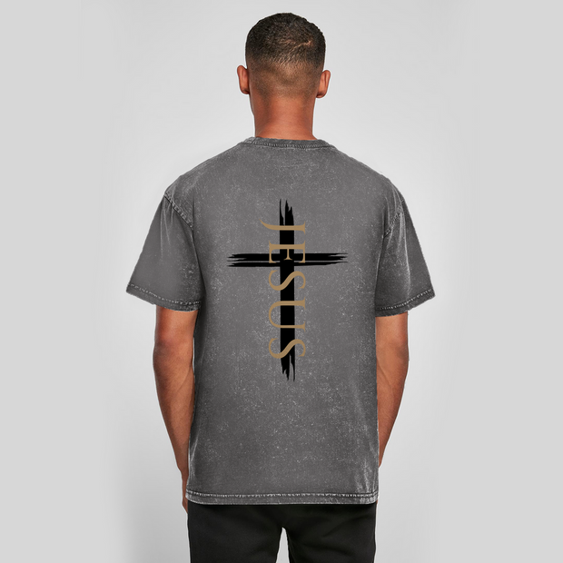 Oversize Washed T-Shirt "Jesus Kreuz" - by-grace.store