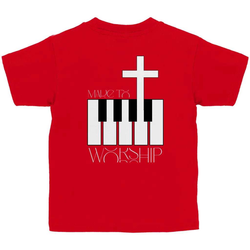 Kinder T-Shirt „Made to Worship“ – Christliches Musik-Shirt mit Kreuz & Klaviertasten | byGraceStore