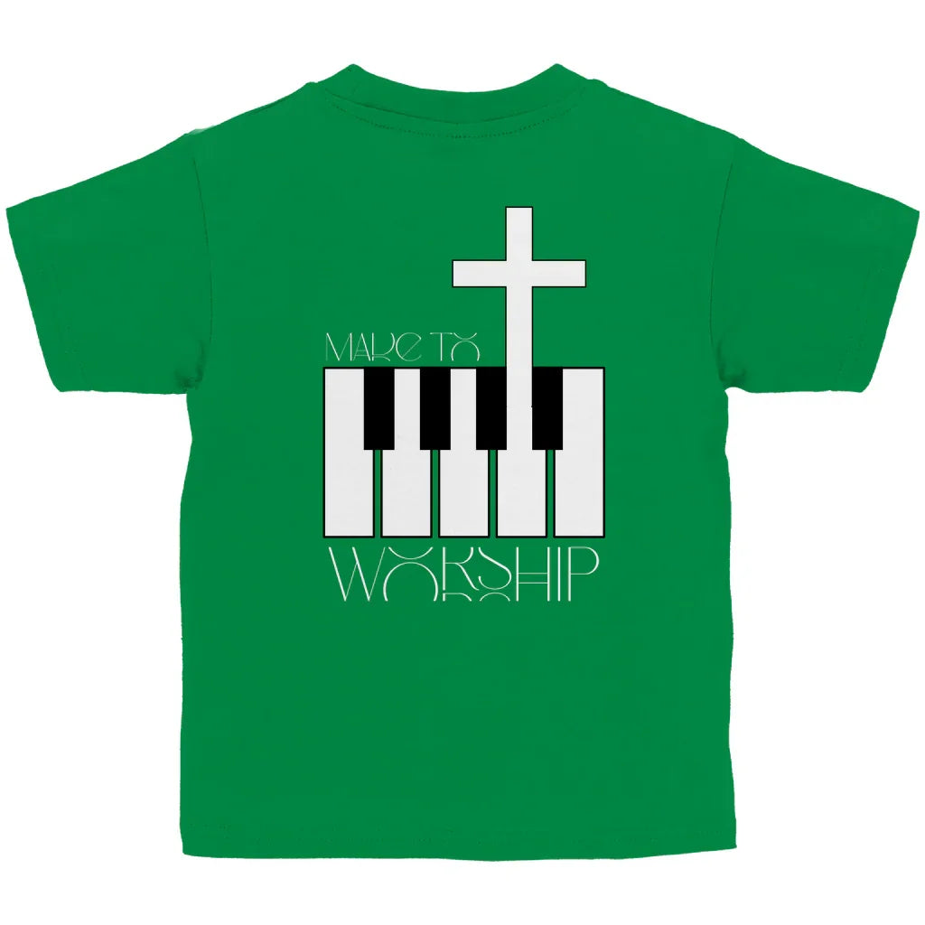 Kinder T-Shirt „Made to Worship“ – Christliches Musik-Shirt mit Kreuz & Klaviertasten | byGraceStore