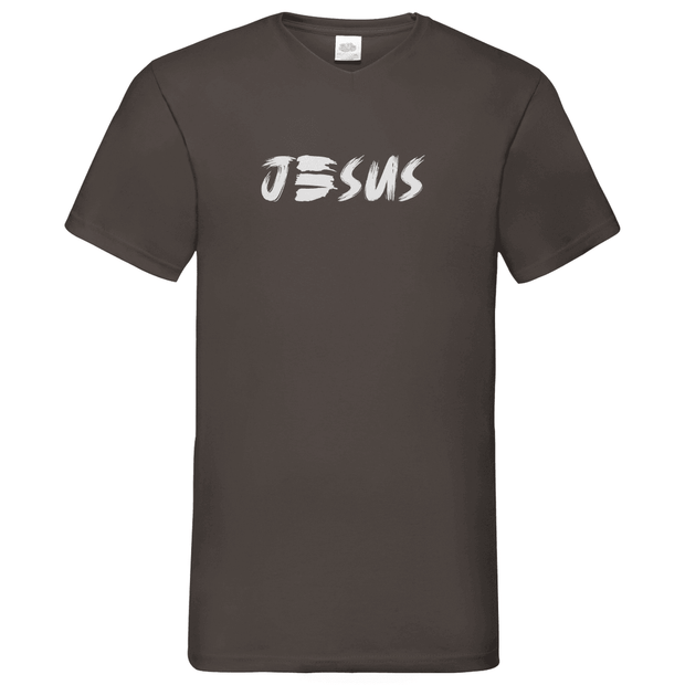 Herren Basic V-Neck T-Shirt "JESUS" - by-grace.store