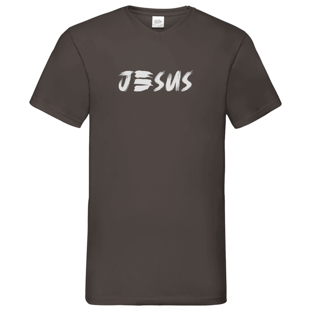 Herren Basic V-Neck T-Shirt "JESUS" - by-grace.store