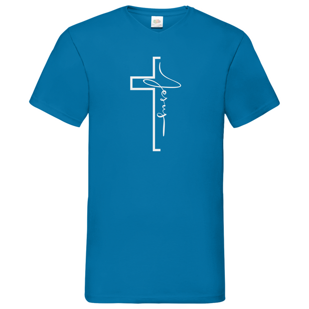 Herren Basic V-Neck T-Shirt "Jesus Cross" - by-grace.store