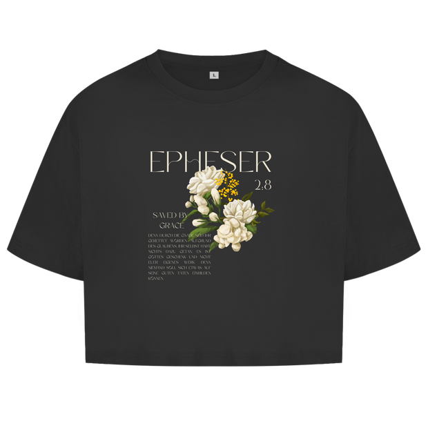 Damen Oversize Crop Top "Saved"