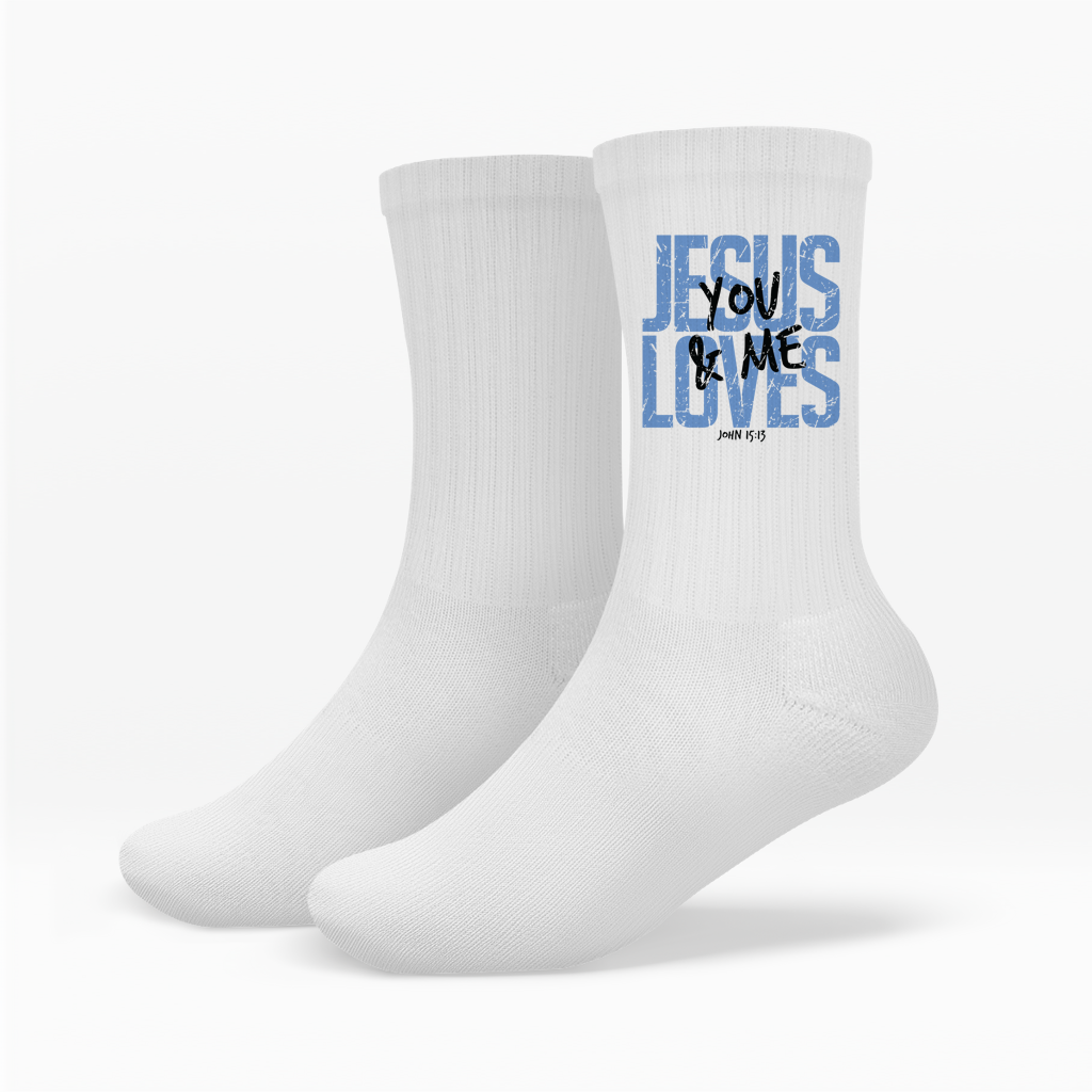 Christliche Crew Socken "Jesus Loves You & Me" | Premium Baumwollsocken