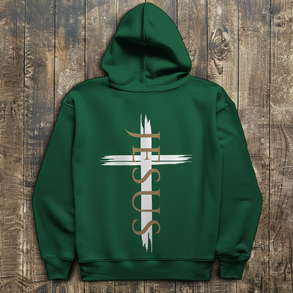 Herren Hoodie „Jesus Kreuz“ – Christlicher Kapuzenpullover mit Kreuz | by-grace.store