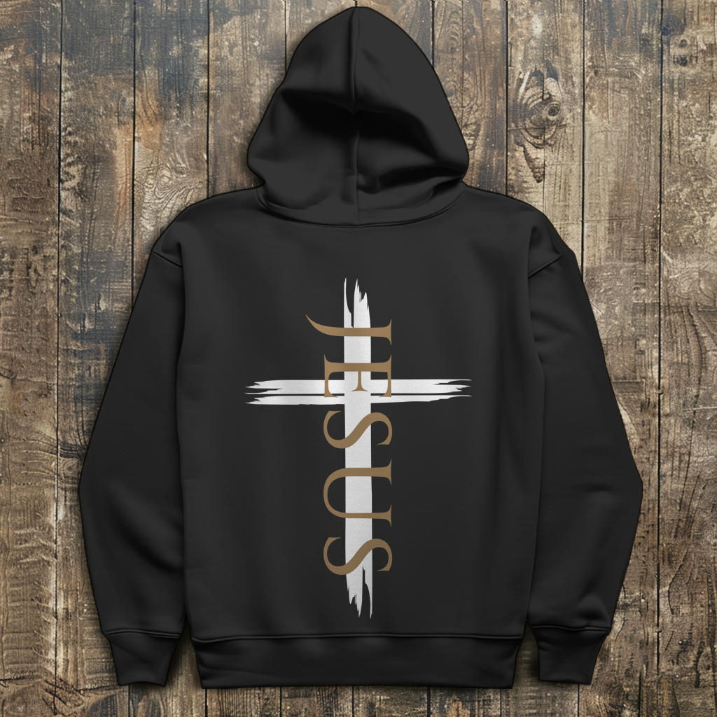 Herren Hoodie „Jesus Kreuz“ – Christlicher Kapuzenpullover mit Kreuz | by-grace.store