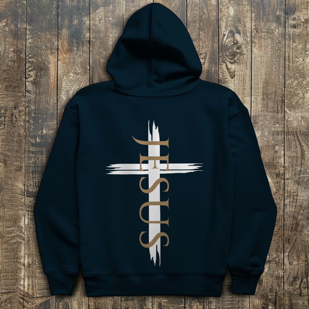Herren Hoodie „Jesus Kreuz“ – Christlicher Kapuzenpullover mit Kreuz | by-grace.store