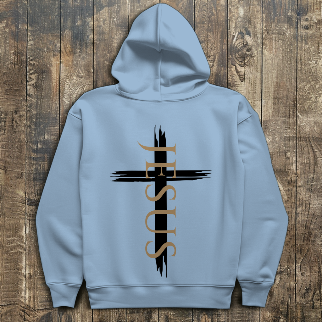 Herren Hoodie „Jesus Kreuz“ – Christlicher Kapuzenpullover mit Kreuz | by-grace.store
