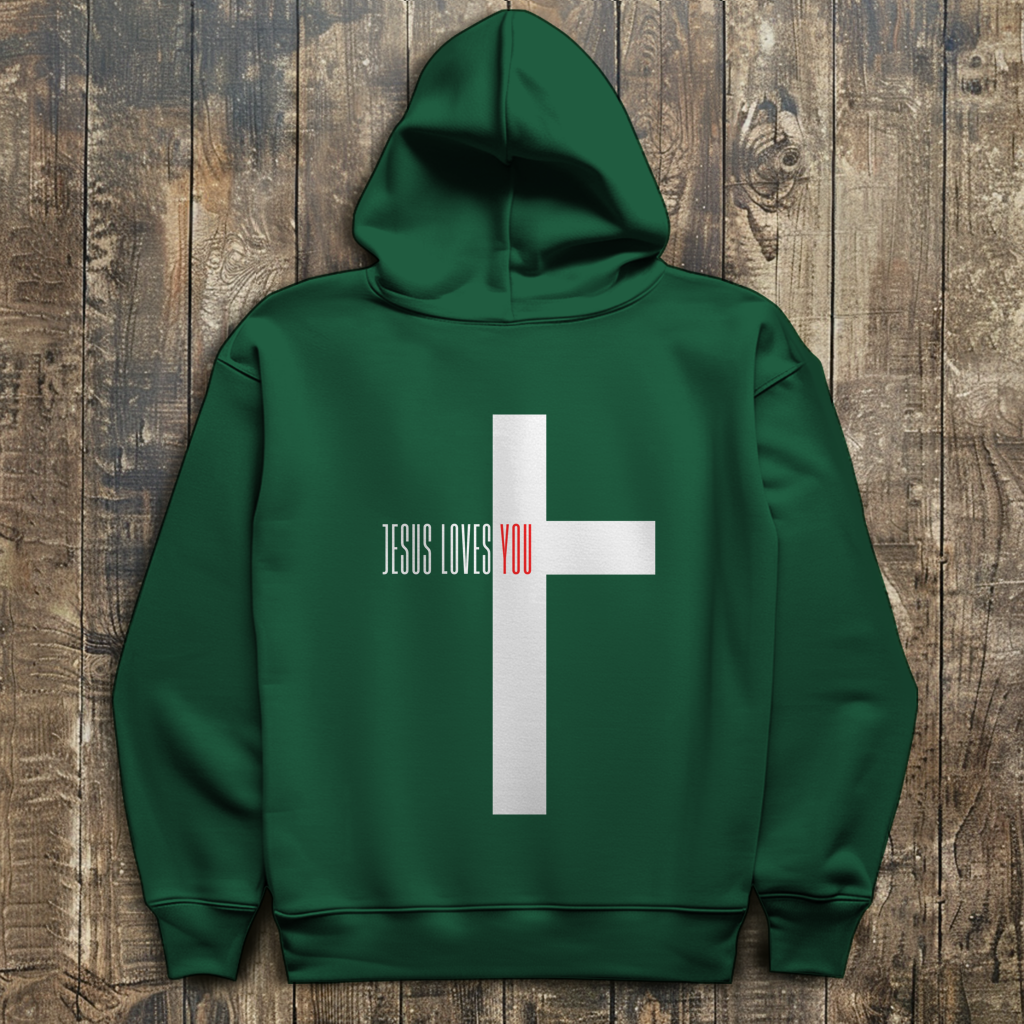 Herren Hoodie „Jesus Loves You“ | Christlicher Hoodie mit Kreuz & Glaubensbotschaft