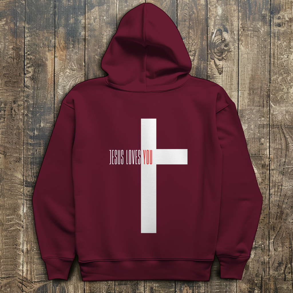 Herren Hoodie „Jesus Loves You“ | Christlicher Hoodie mit Kreuz & Glaubensbotschaft