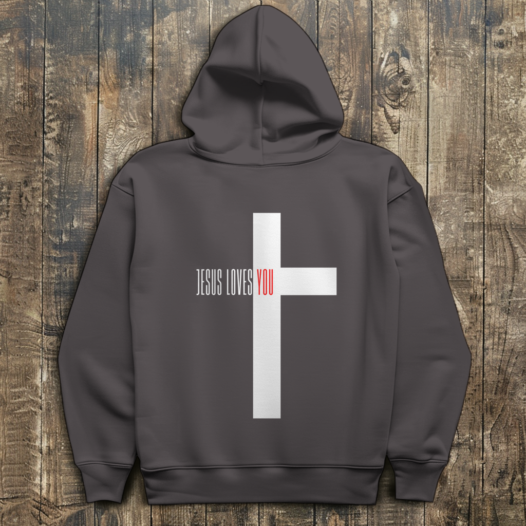 Herren Hoodie „Jesus Loves You“ | Christlicher Hoodie mit Kreuz & Glaubensbotschaft