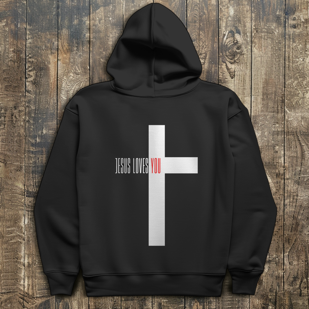 Herren Hoodie „Jesus Loves You“ | Christlicher Hoodie mit Kreuz & Glaubensbotschaft