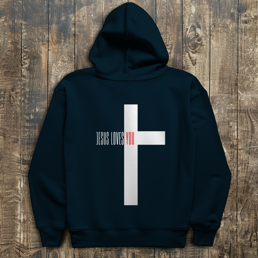 Herren Hoodie „Jesus Loves You“ | Christlicher Hoodie mit Kreuz & Glaubensbotschaft