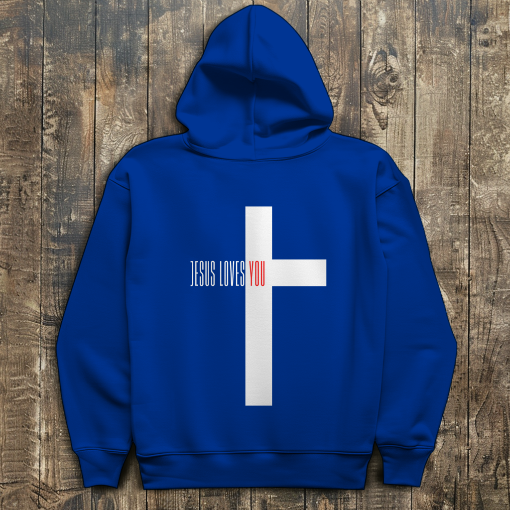 Herren Hoodie „Jesus Loves You“ | Christlicher Hoodie mit Kreuz & Glaubensbotschaft