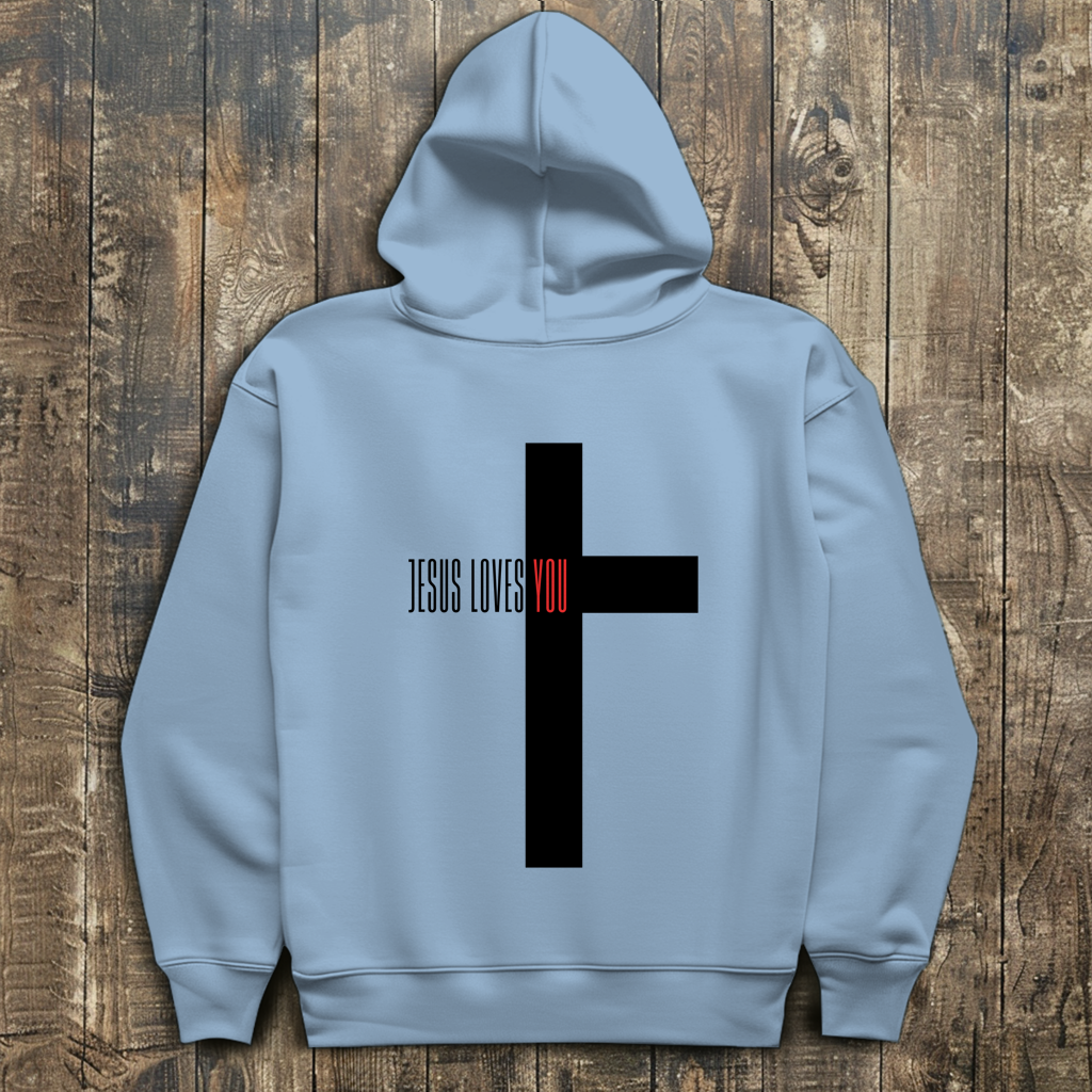 Herren Hoodie „Jesus Loves You“ | Christlicher Hoodie mit Kreuz & Glaubensbotschaft