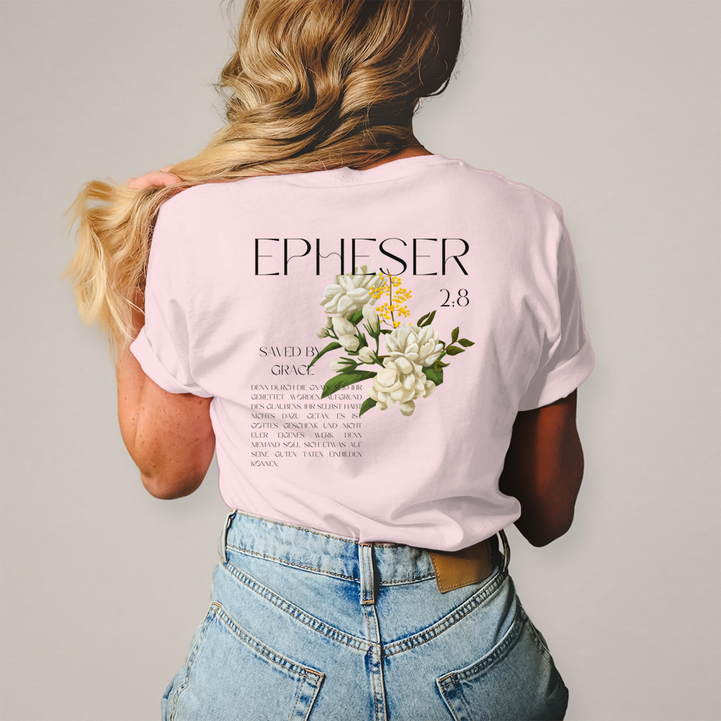 Christliches Damen T-Shirt „Saved“ – Bibelvers Shirt Frauen | Baumwolle | by Grace