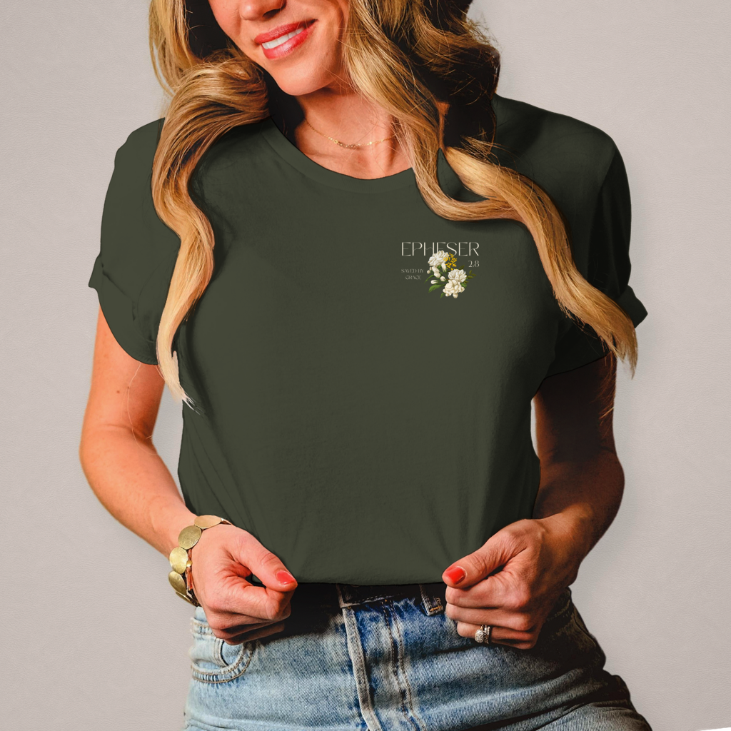 Christliches Damen T-Shirt „Saved“ – Bibelvers Shirt Frauen | Baumwolle | by Grace