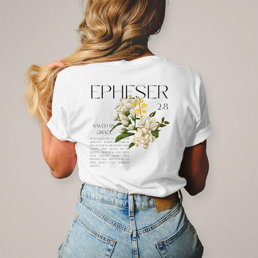 Christliches Damen T-Shirt „Saved“ – Bibelvers Shirt Frauen | Baumwolle | by Grace