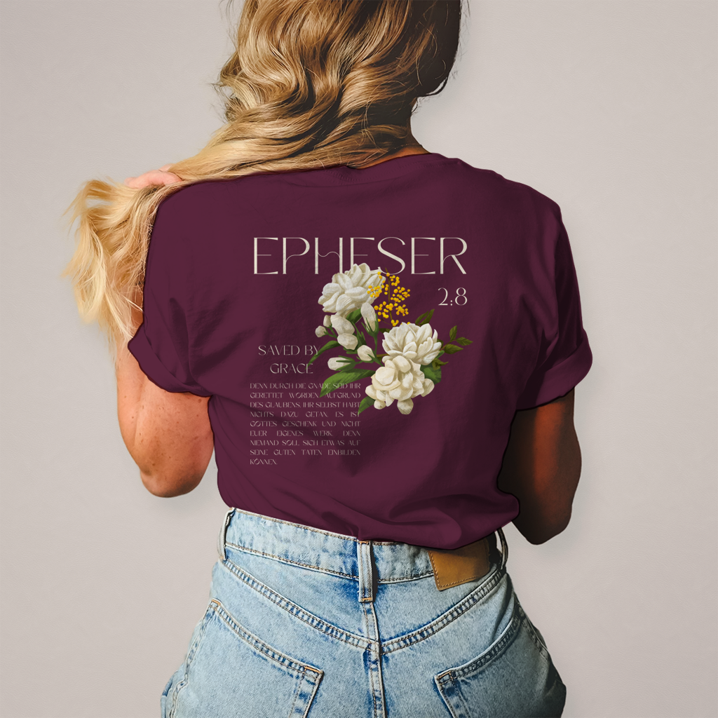 Christliches Damen T-Shirt „Saved“ – Bibelvers Shirt Frauen | Baumwolle | by Grace